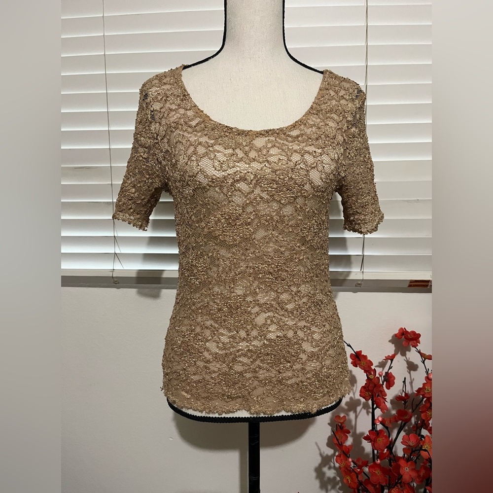 Gold Lace Short-Sleeve Women's Top